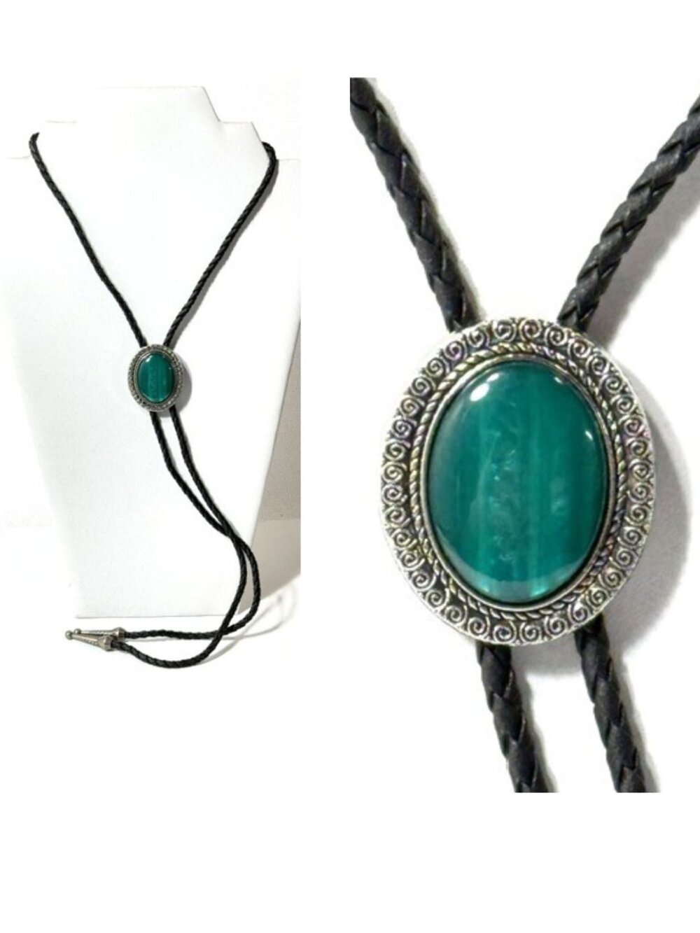 Teal  stone, black cord western cowboy bolo tie.